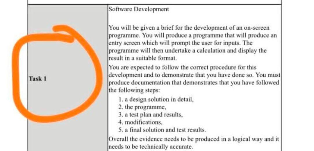 Solved Software Development Task 1 You will be given a brief | Chegg.com