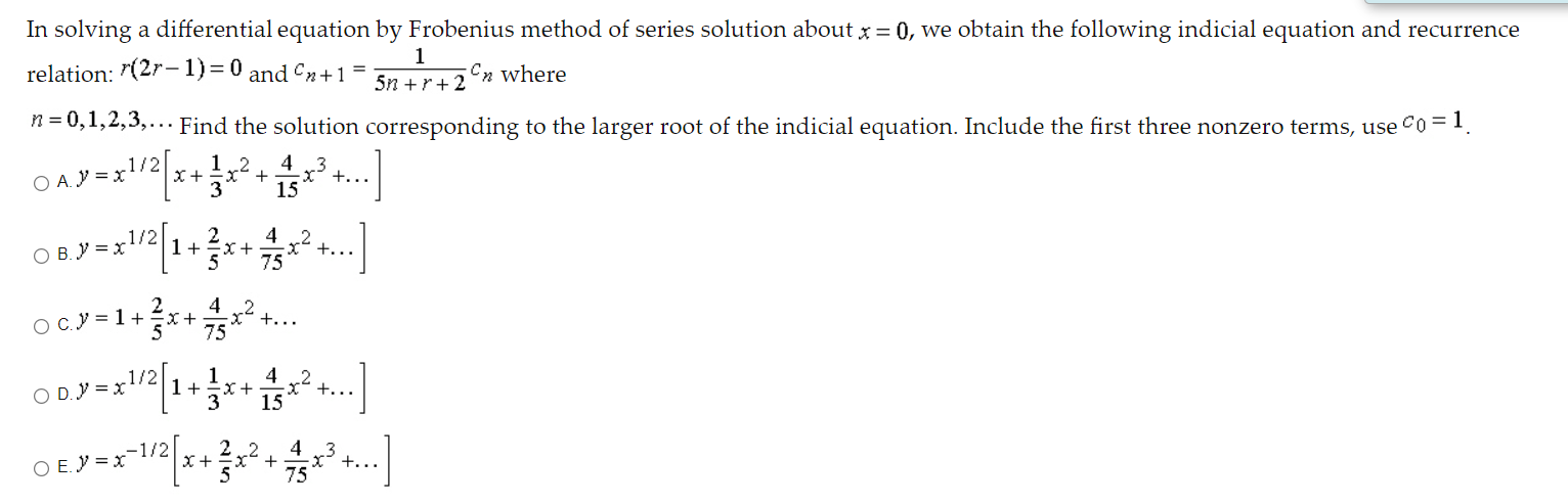 Solved 1 In solving a differential equation by Frobenius | Chegg.com