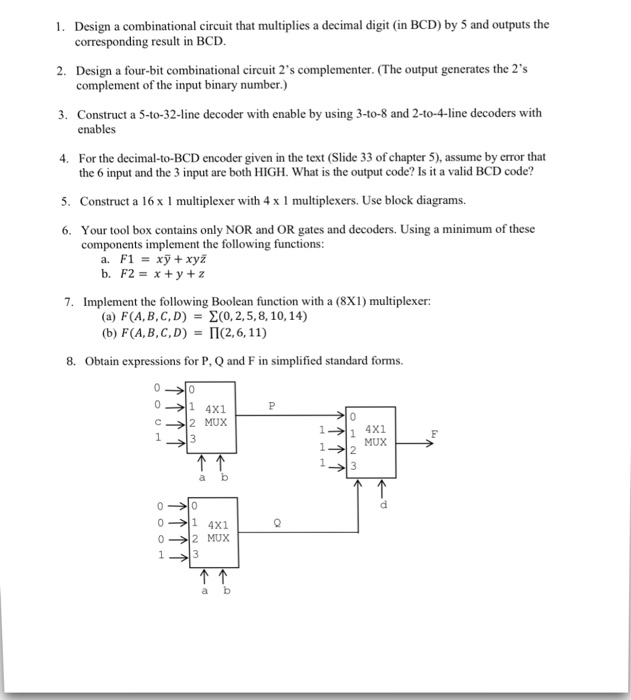 Solved Design A Combinational Circuit That Multiplies A | Chegg.com