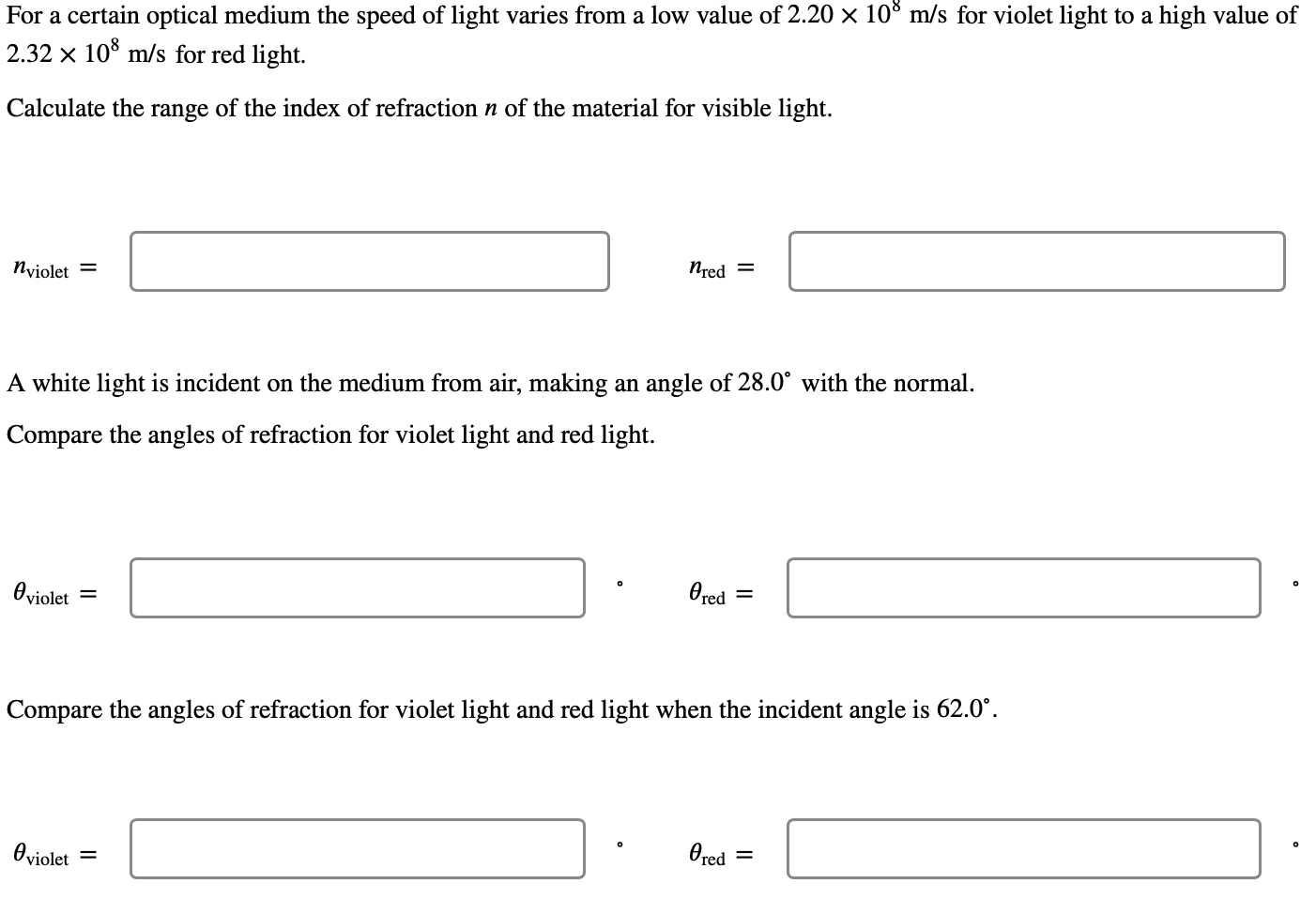 Solved For a certain optical medium the speed of light