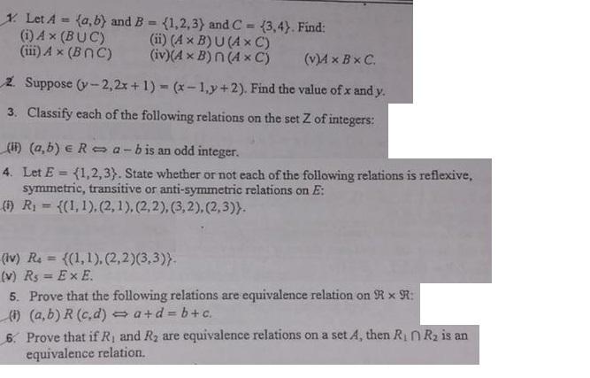 Solved 1 Let A A B And B 1 2 3 And C 3 4 Fi Chegg Com