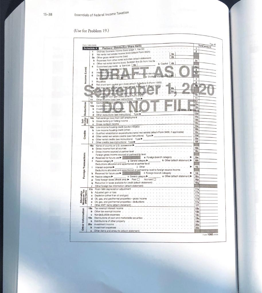 Textbook Question 19. Form 1065 - Everything you need | Chegg.com