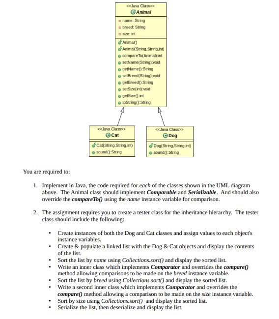 Solved 1. Implement in Java, the code required for each of | Chegg.com