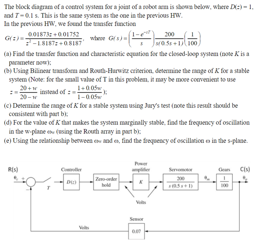 Solved The block diagram of a control system for a joint of | Chegg.com