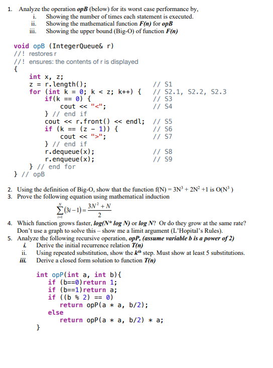 Solved I. 1. Analyze The Operation OpB (below) For Its Worst | Chegg.com