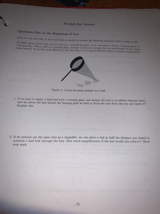 Solved Prelab for Lenses Questions Due at the Beginning of | Chegg.com