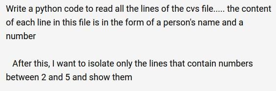 Solved Write a python code to read all the lines of the cvs | Chegg.com