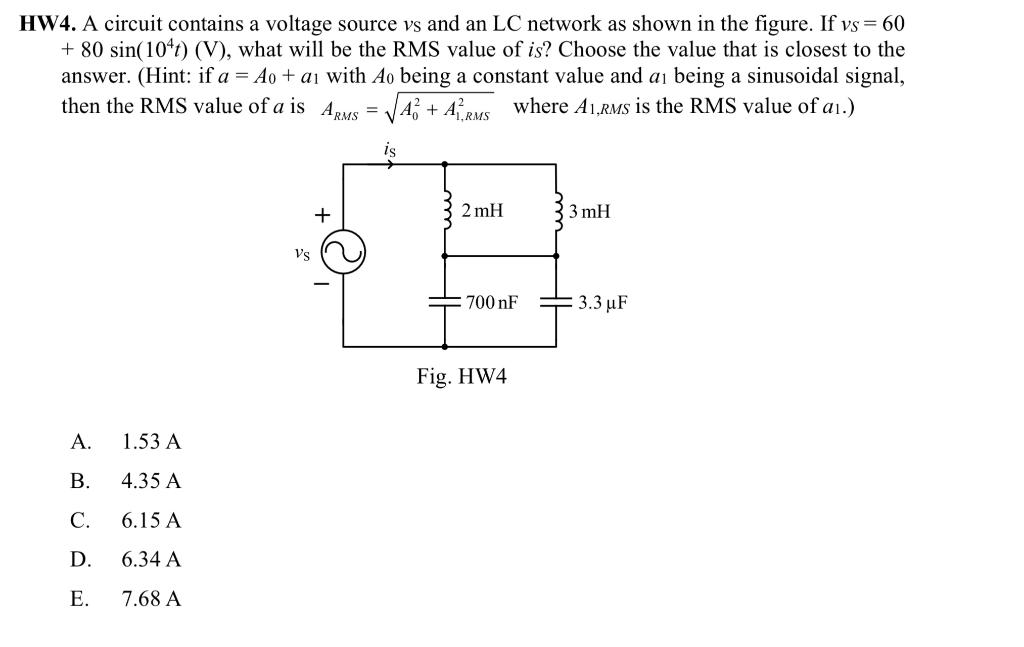 Solved Hw4 A Circuit Contains A Voltage Source Vs And An Chegg Com