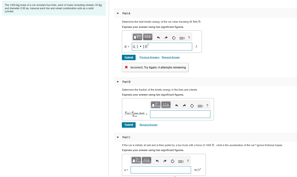 Solved The 1400kg mass of a car includes four tires, each