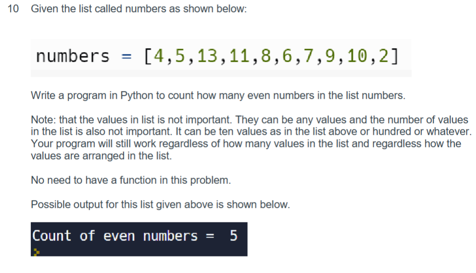 Solved 10 Given the list called numbers as shown below: | Chegg.com