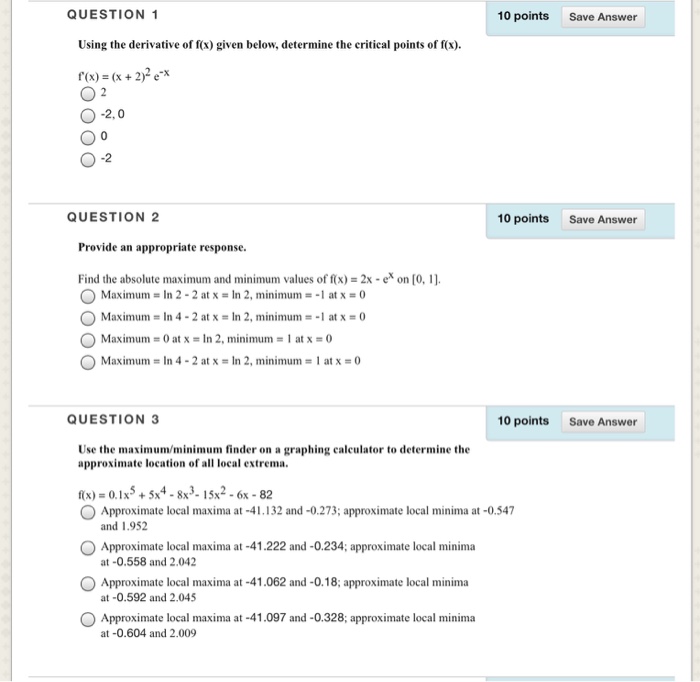 Solved QUESTION 1 10 points Save Answer Using the derivative | Chegg.com