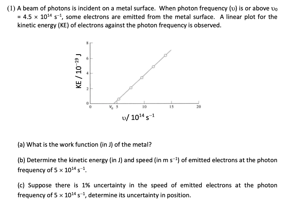 Solved (1) A beam of photons is incident on a metal surface. | Chegg.com