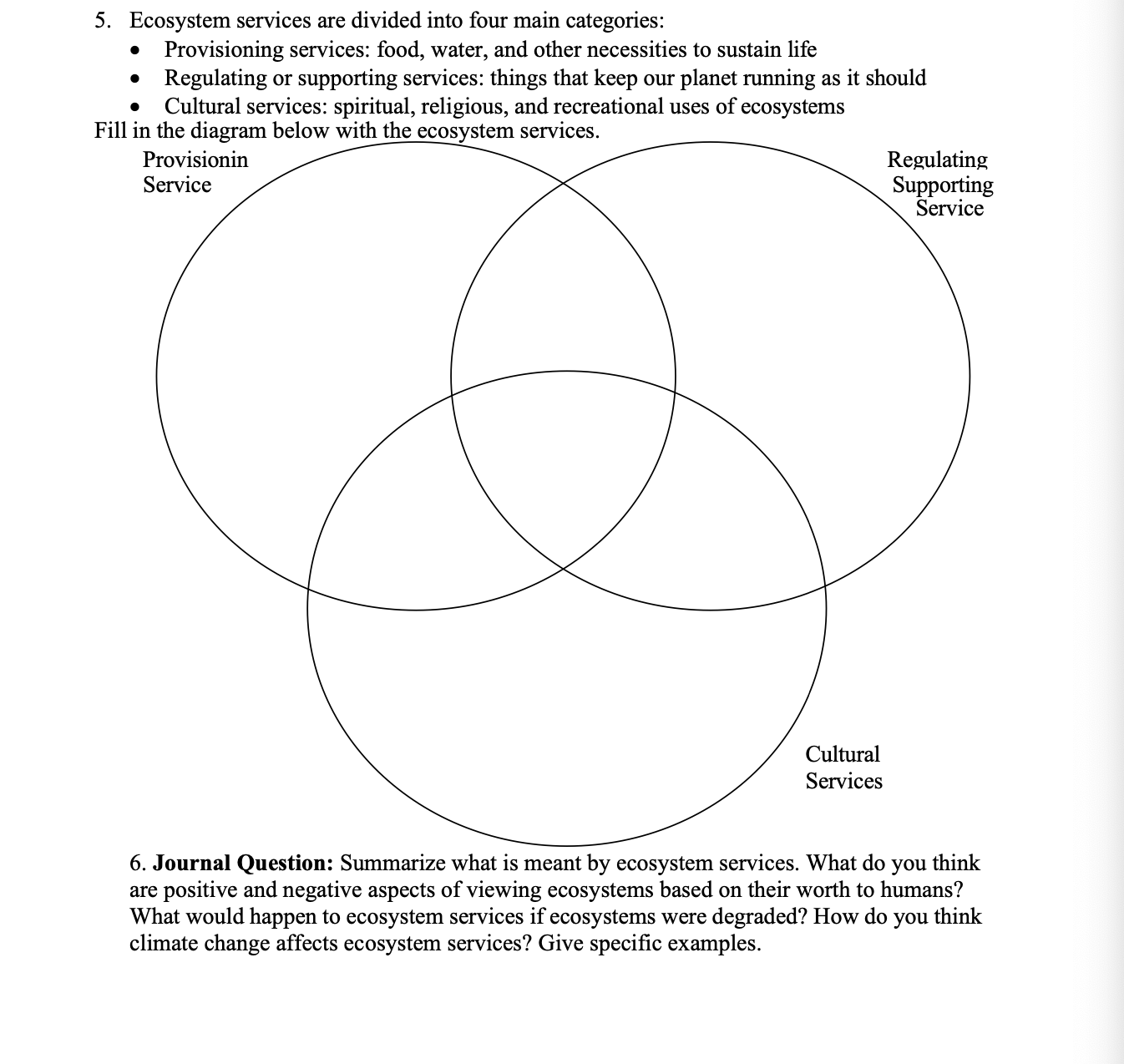 Solved Ecosystem services-Introduction: 1. Observe Melanie | Chegg.com