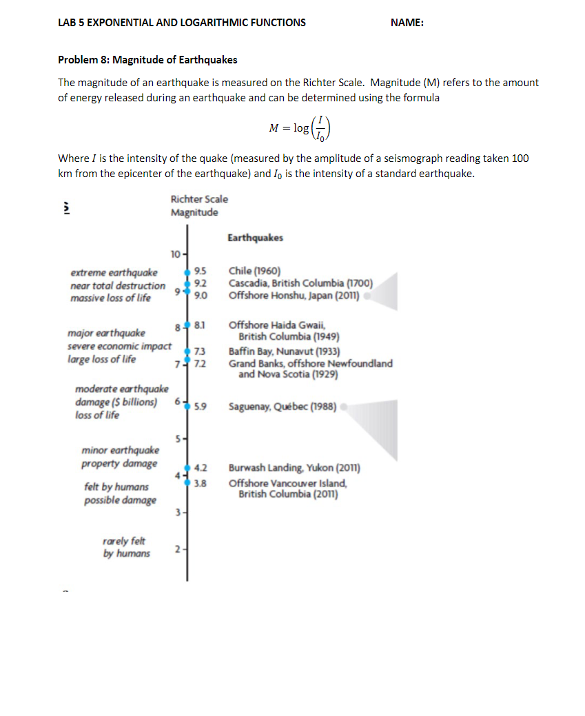 Solved Problem 8: Magnitude of Earthquakes The magnitude of | Chegg.com