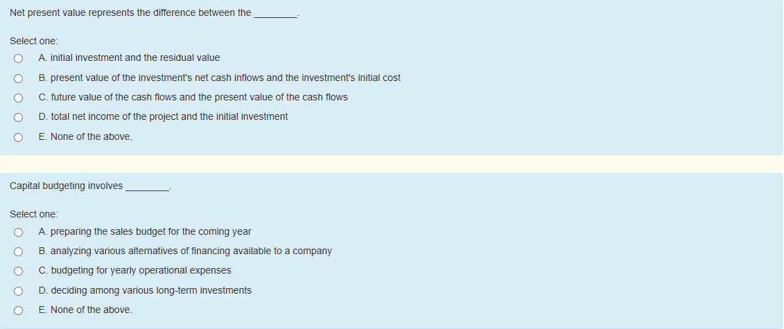 Solved Net present value represents the difference between | Chegg.com