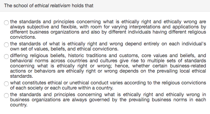 Solved The school of ethical relativism holds that the | Chegg.com