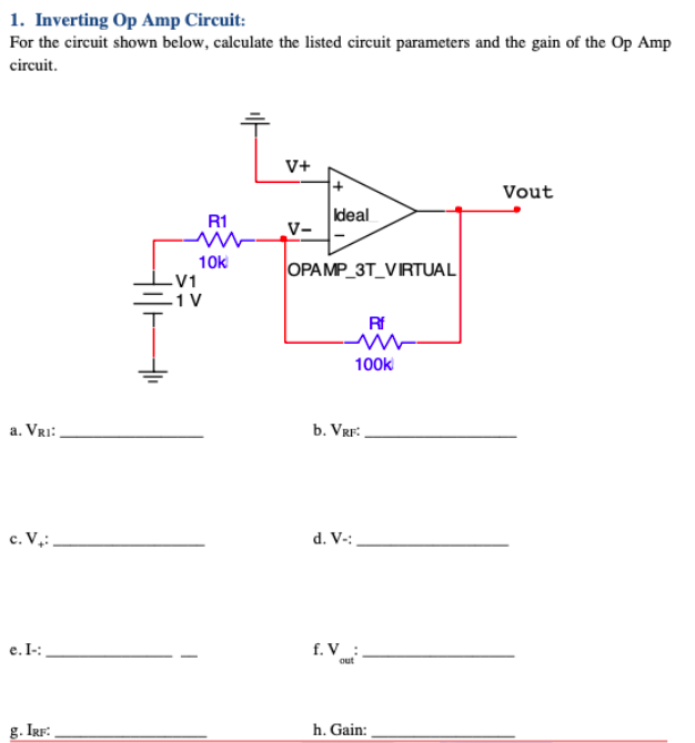 Solved 1. Inverting Op Amp Circuit: For the circuit shown | Chegg.com