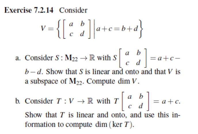 Solved Exercise 7.2.14 Consider A B V с D V={[c ^ ]a+c=b+d} | Chegg.com