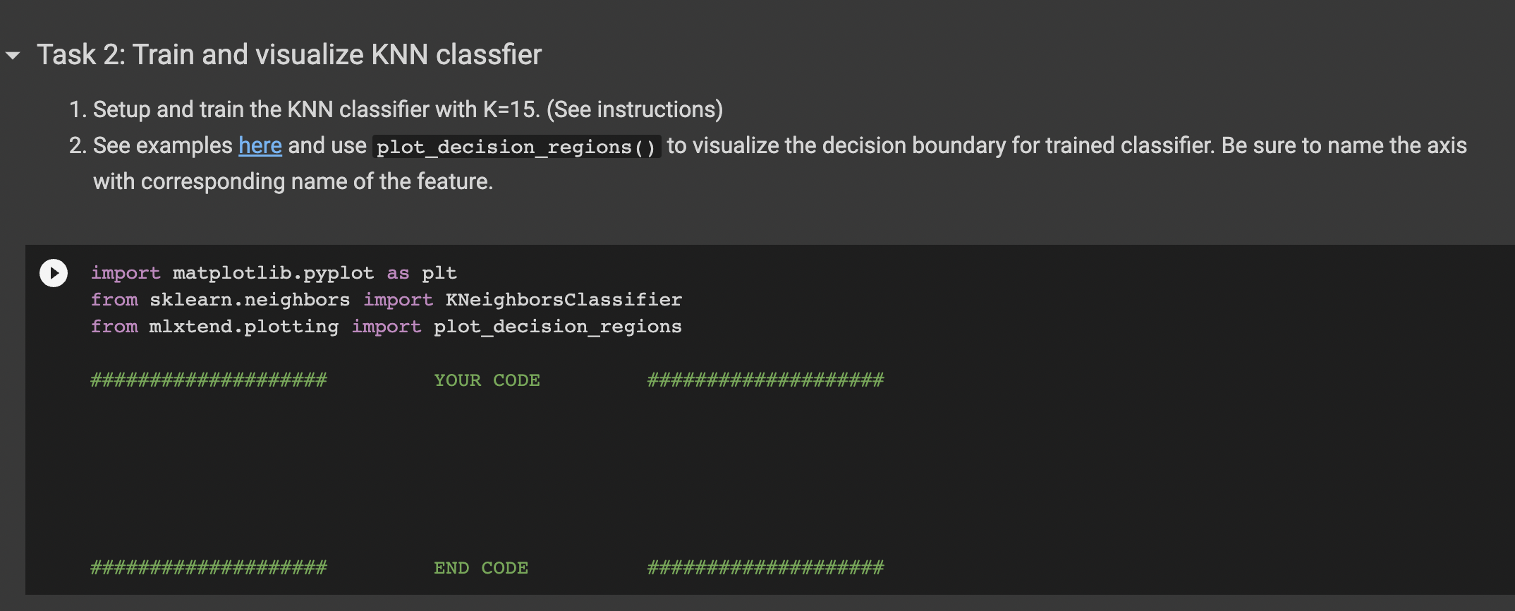 Solved task 2 train and visualize knn classfier 1 setup chegg