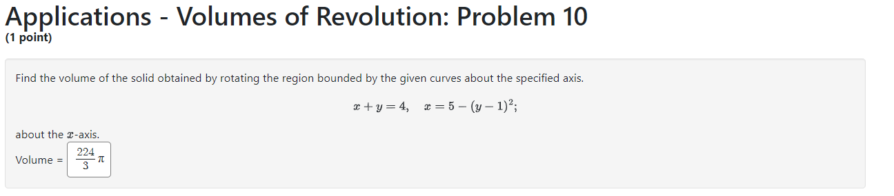 Solved Applications - Volumes of Revolution: Problem 10 (1 | Chegg.com