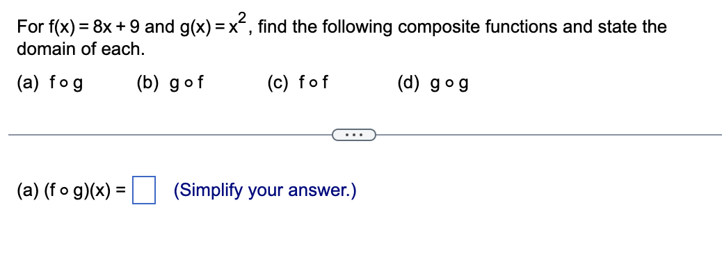 Solved For F(x)=8x+9 And G(x)=x2, Find The Following | Chegg.com