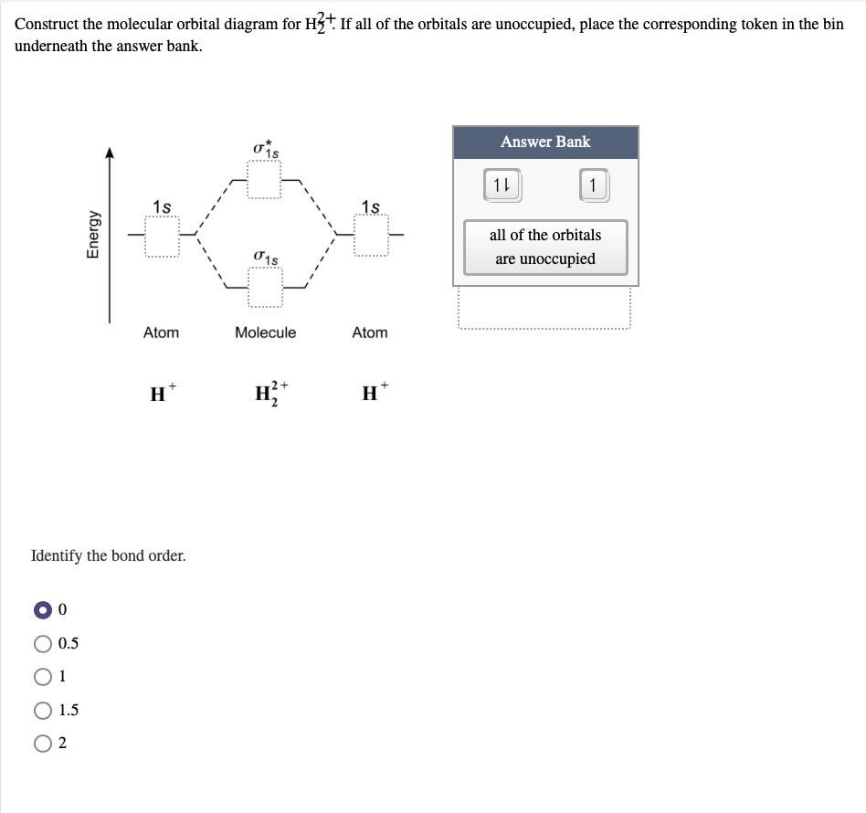 Solved Construct the molecular orbital diagram for H2+ If