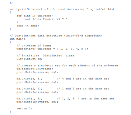 Solved CODE 1 // A union-find algorithm to detect cycle in a | Chegg.com
