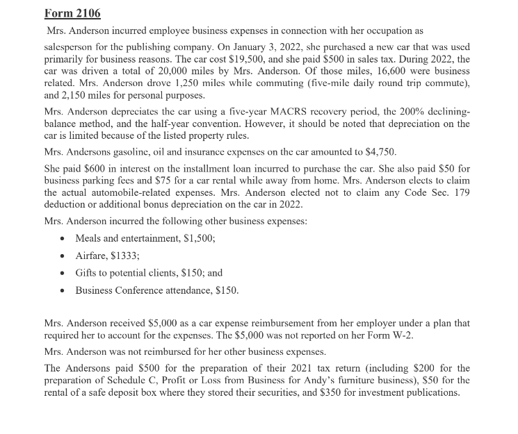 The Anderson Family Family Tax Filing Federal