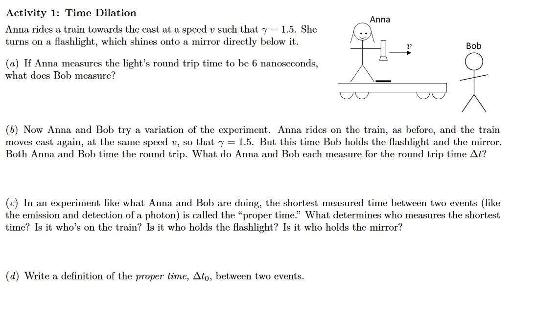 Solved Anna Activity 1: Time Dilation Anna rides a train | Chegg.com