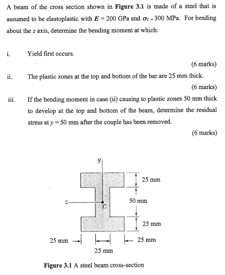 Solved A beam of the cross section shown in Figure 3.1 is | Chegg.com
