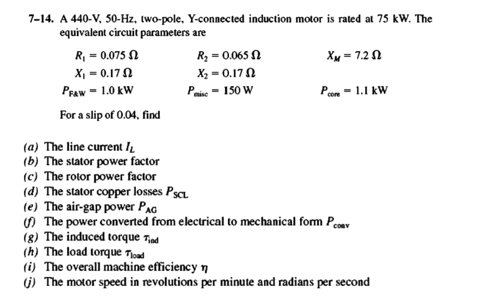 Solved 7-14. A 440-V,50-Hz, ﻿two-pole, Y-connected induction | Chegg.com