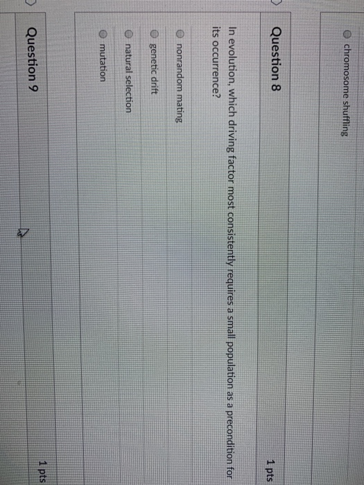 Solved @ chromosome shuffling Question 8 1 pts In evolution, | Chegg.com