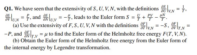 Solved Q4 Given Du Tds Pdv Pdn And U Ts Pv U Chegg Com