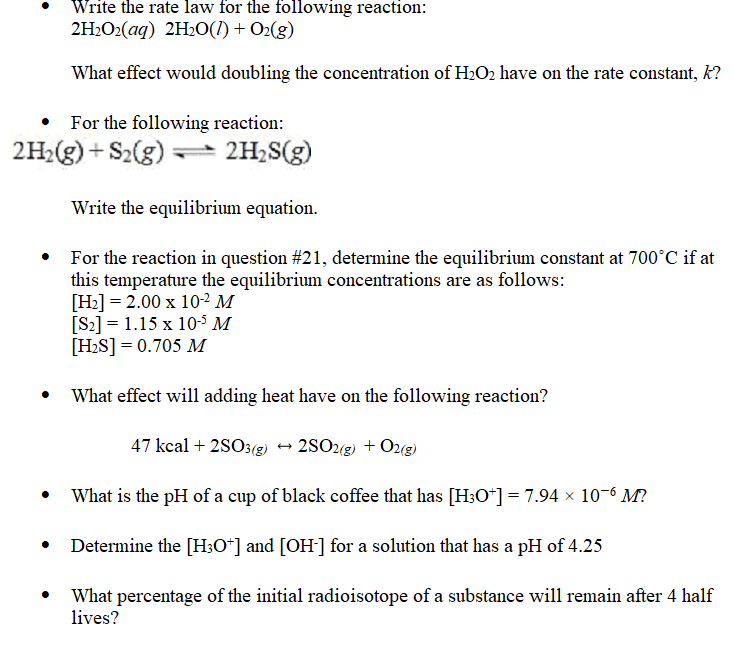 Solved Write The Rate Law For The Following Reaction 2h2 Chegg Com