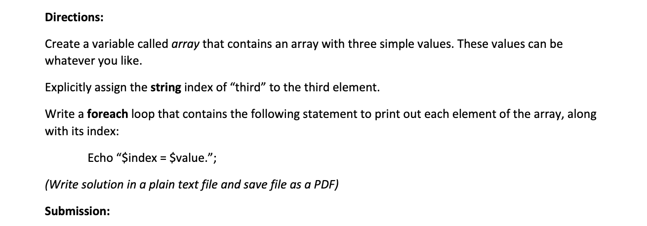 Solved Directions Create A Variable Called Array That Chegg
