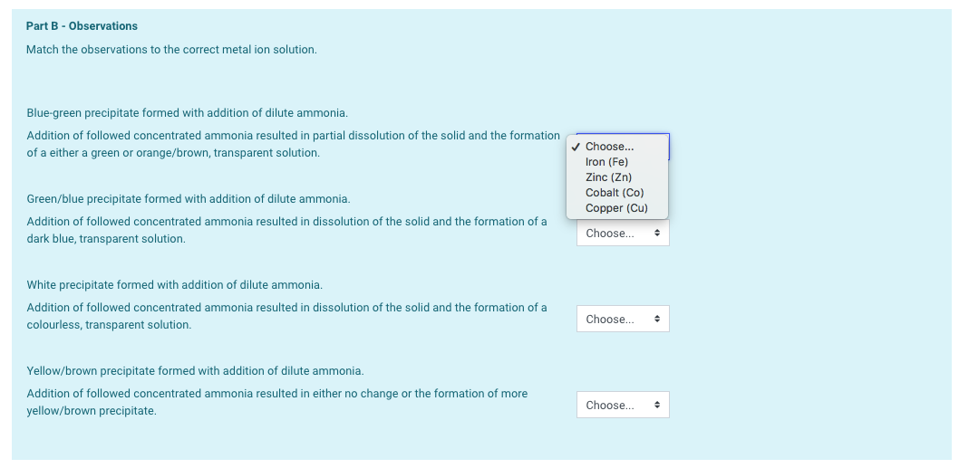 Solved Part B Observations Match The Observations To The Chegg