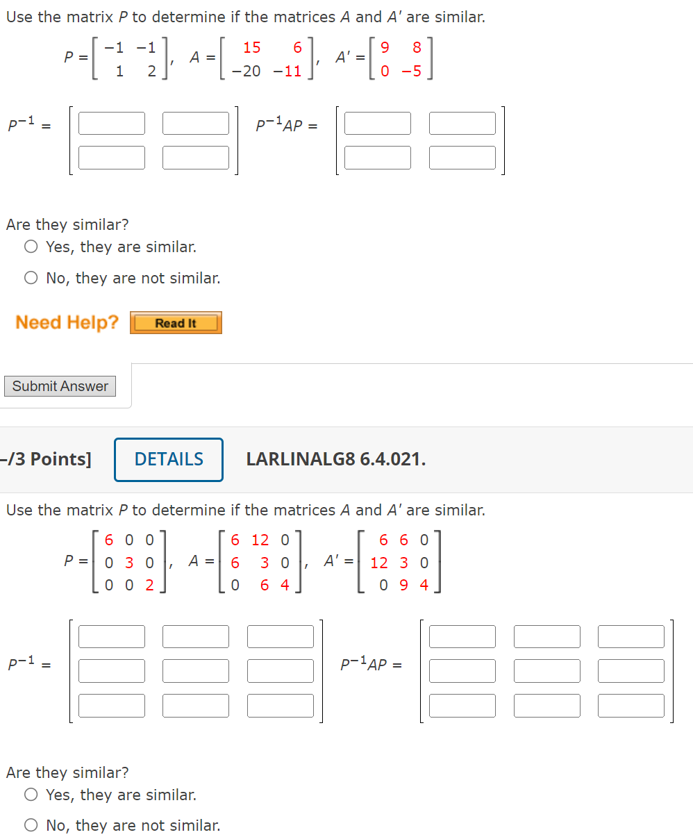 Solved Use The Matrix P To Determine If The Matrices A And 4231