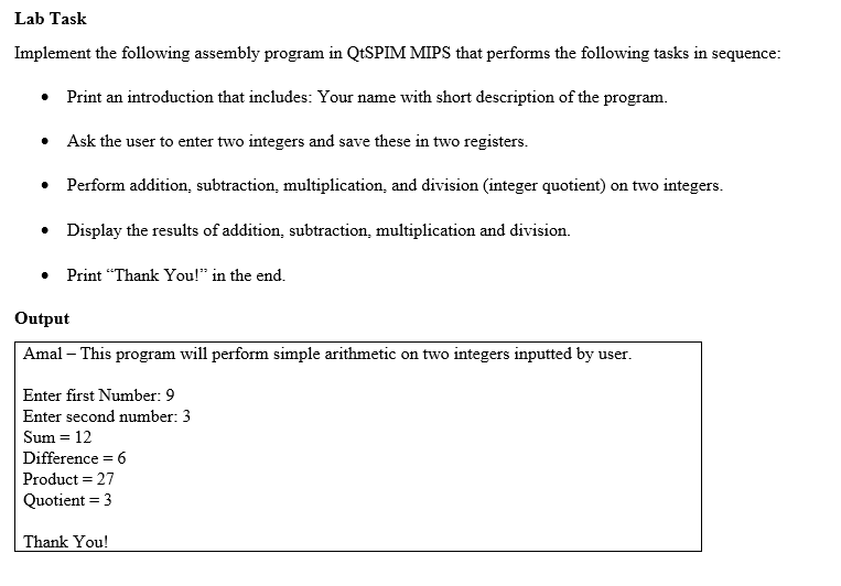 Solved Lab Task Implement the following assembly program in | Chegg.com