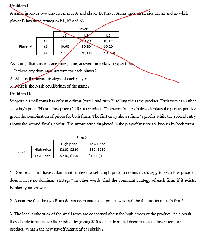 Solved Problem I. A gaine involves two players: player A and | Chegg.com