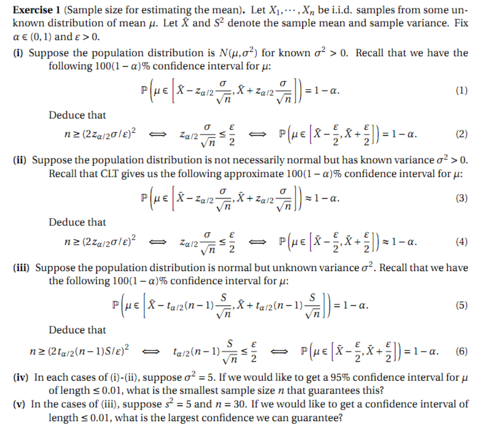 Solved Exercise 1 Sample Size For Estimating The Mean Chegg Com