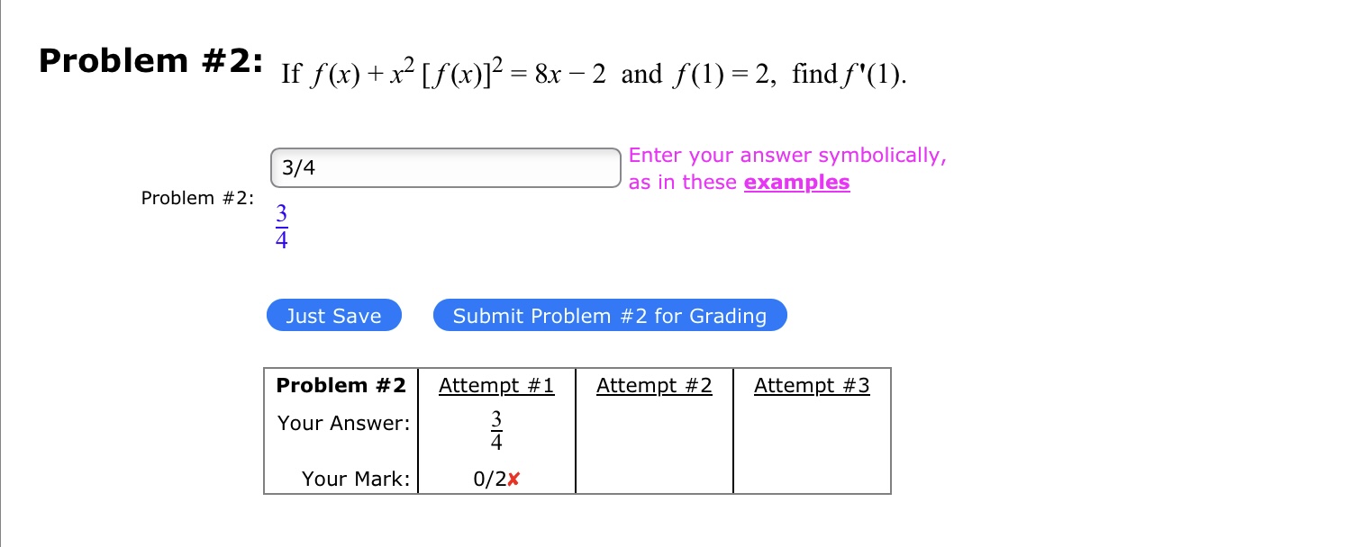Solved f(x)+x2[f(x)]2=8x−2 and f(1)=2 | Chegg.com