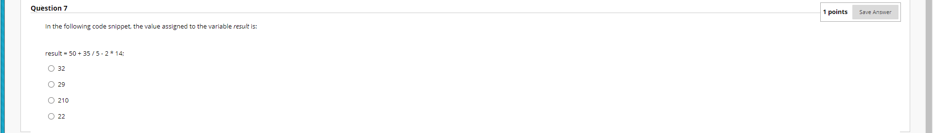 Solved Question 7 1 points Save Answer In the following code | Chegg.com