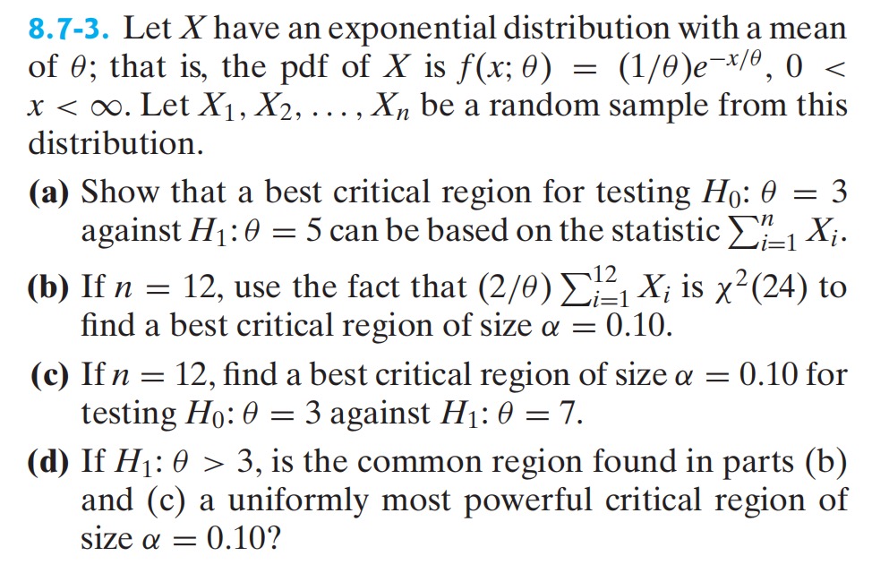 Solved 8.7-3. Let X have an exponential distribution with a | Chegg.com