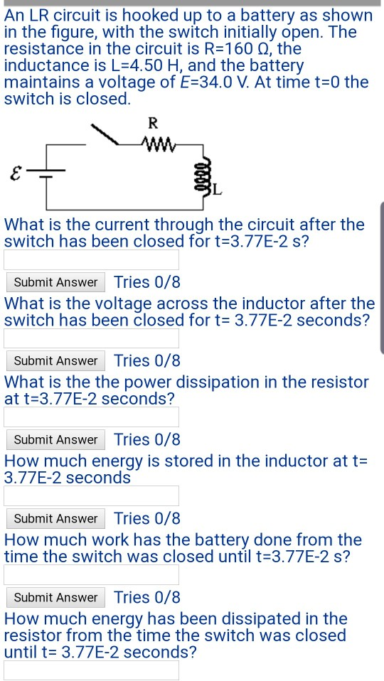 Solved An Lr Circuit Is Hooked Up To A Battery As Shown I Chegg Com