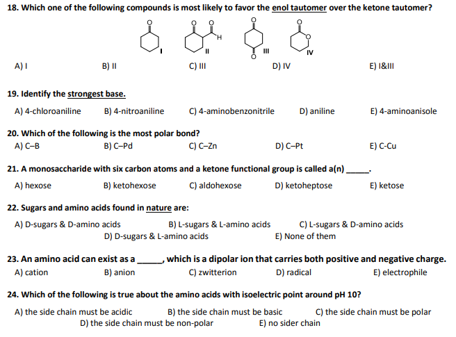 Solved 18. Which one of the following compounds is most | Chegg.com