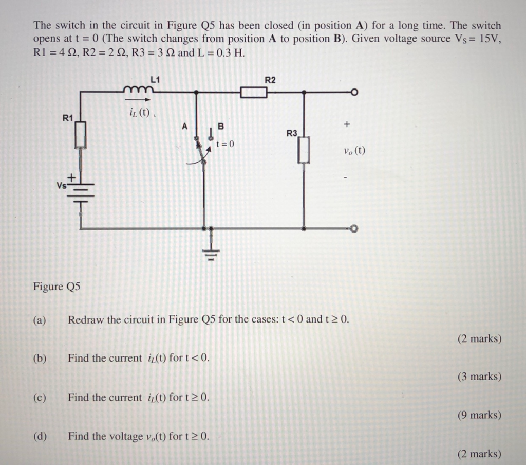 Solved The switch in the circuit in Figure Q5 has been | Chegg.com