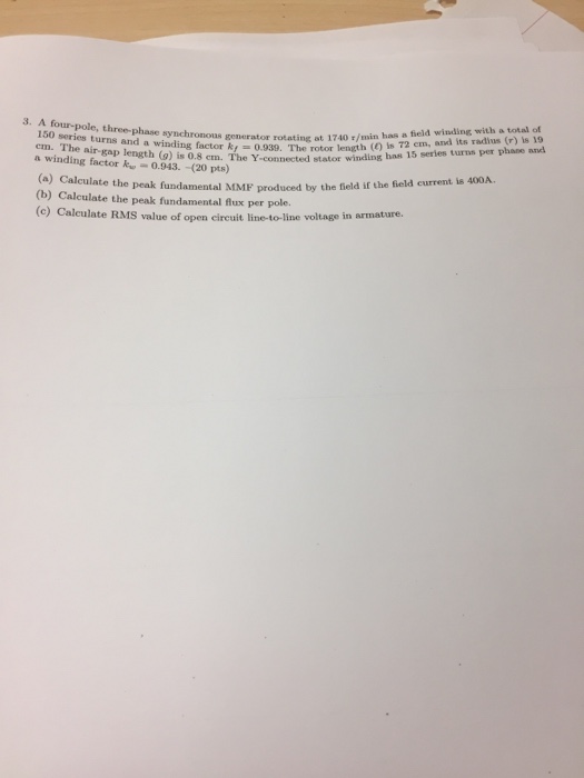 Solved A Four Pole Three Phase Synchronous Generator Chegg Com