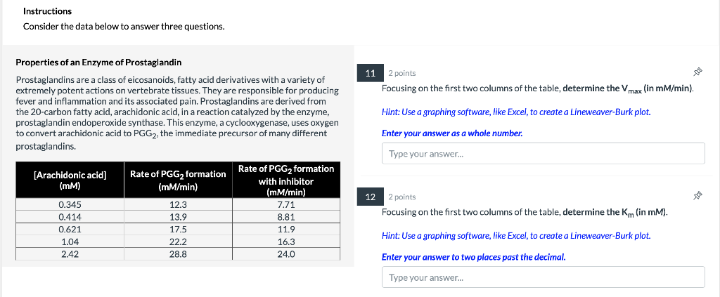Solved Instructions Consider the data below to answer three | Chegg.com
