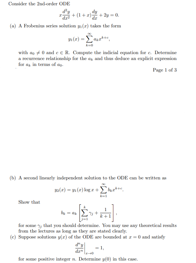 Solved dy Consider the 2nd-order ODE dy + (1+r) + 2y = 0. | Chegg.com