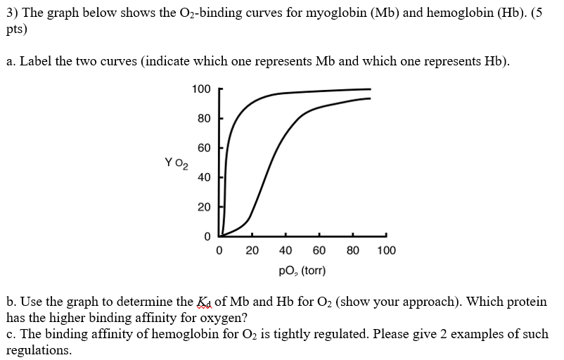 Solved 3) The graph below shows the O2-binding curves for | Chegg.com